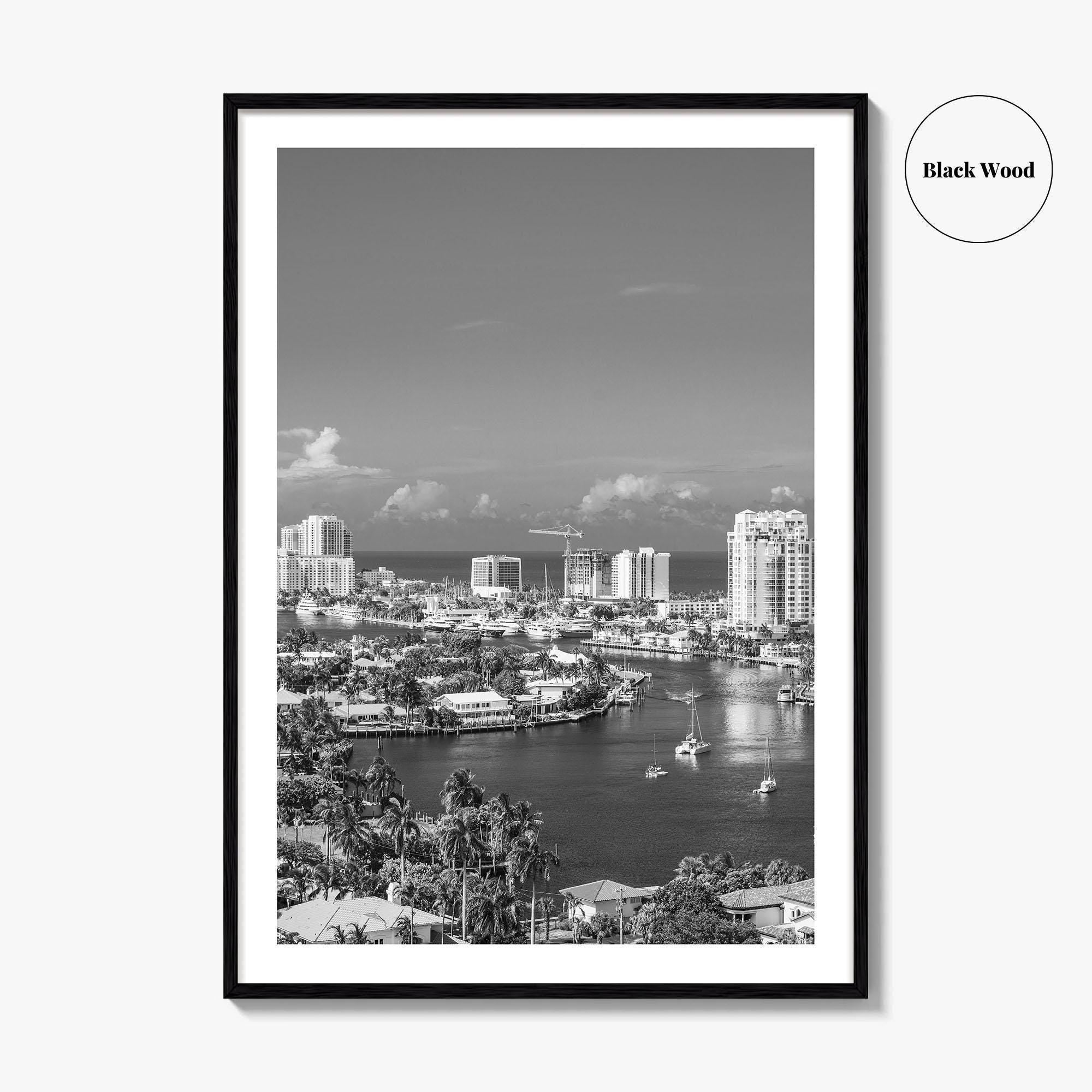 Fort Lauderdale Skyline Black and White Fine Art Photo Print, Florida USA, Wall Poster