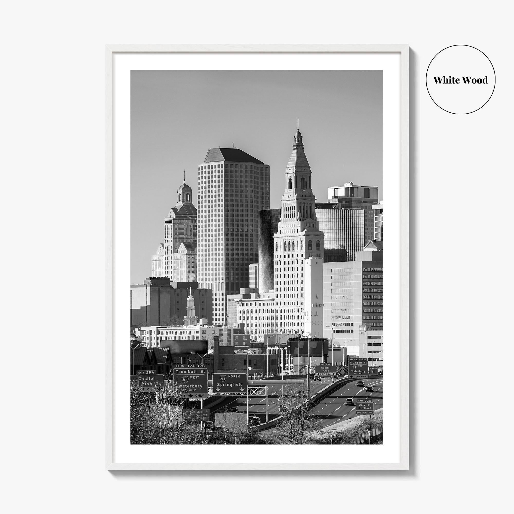 Hartford Skyline Black and White Fine Art Photo Print, Connecticut Poster