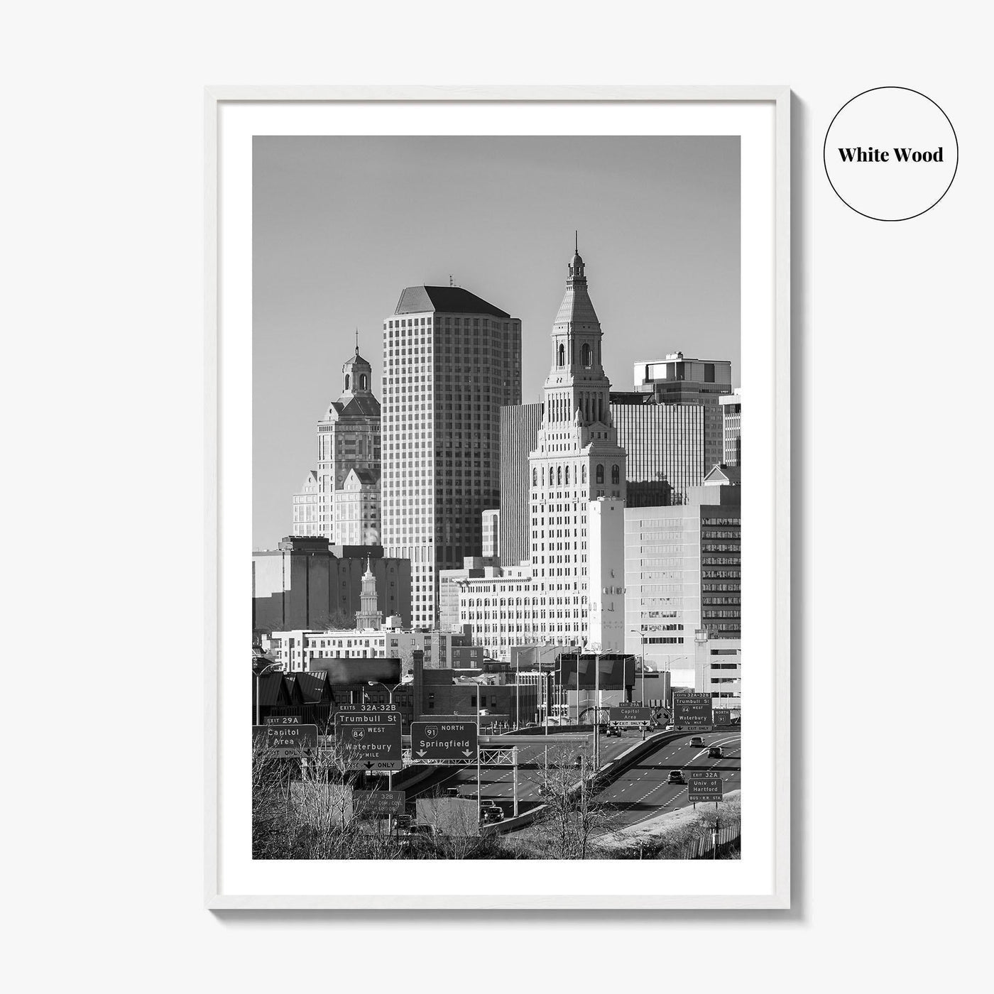Hartford Skyline Black and White Fine Art Photo Print, Connecticut Poster