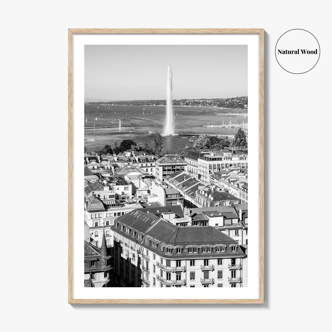 Geneva Black and White Fine Art Photo Print, Jet d'Eau, Lac Leman, Switzerland Poster