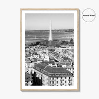 Geneva Black and White Fine Art Photo Print, Jet d'Eau, Lac Leman, Switzerland Poster