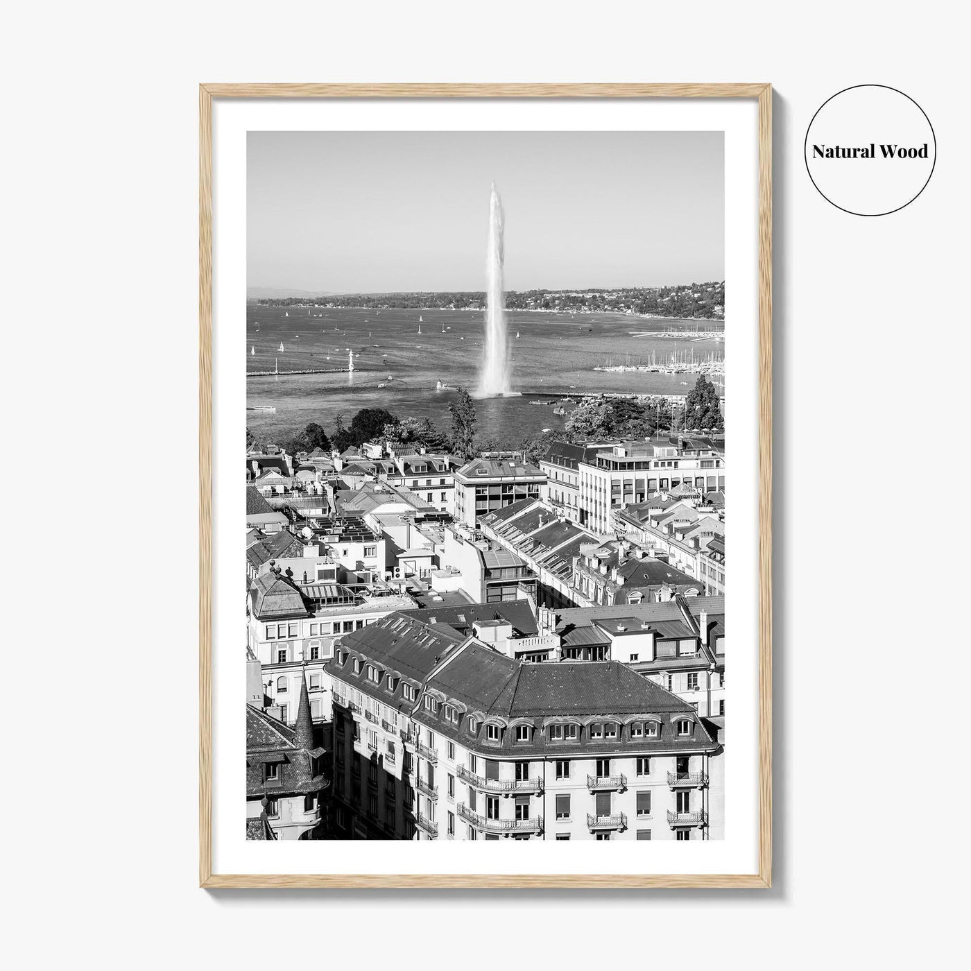Geneva Black and White Fine Art Photo Print, Jet d'Eau, Lac Leman, Switzerland Poster