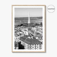Geneva Black and White Fine Art Photo Print, Jet d'Eau, Lac Leman, Switzerland Poster