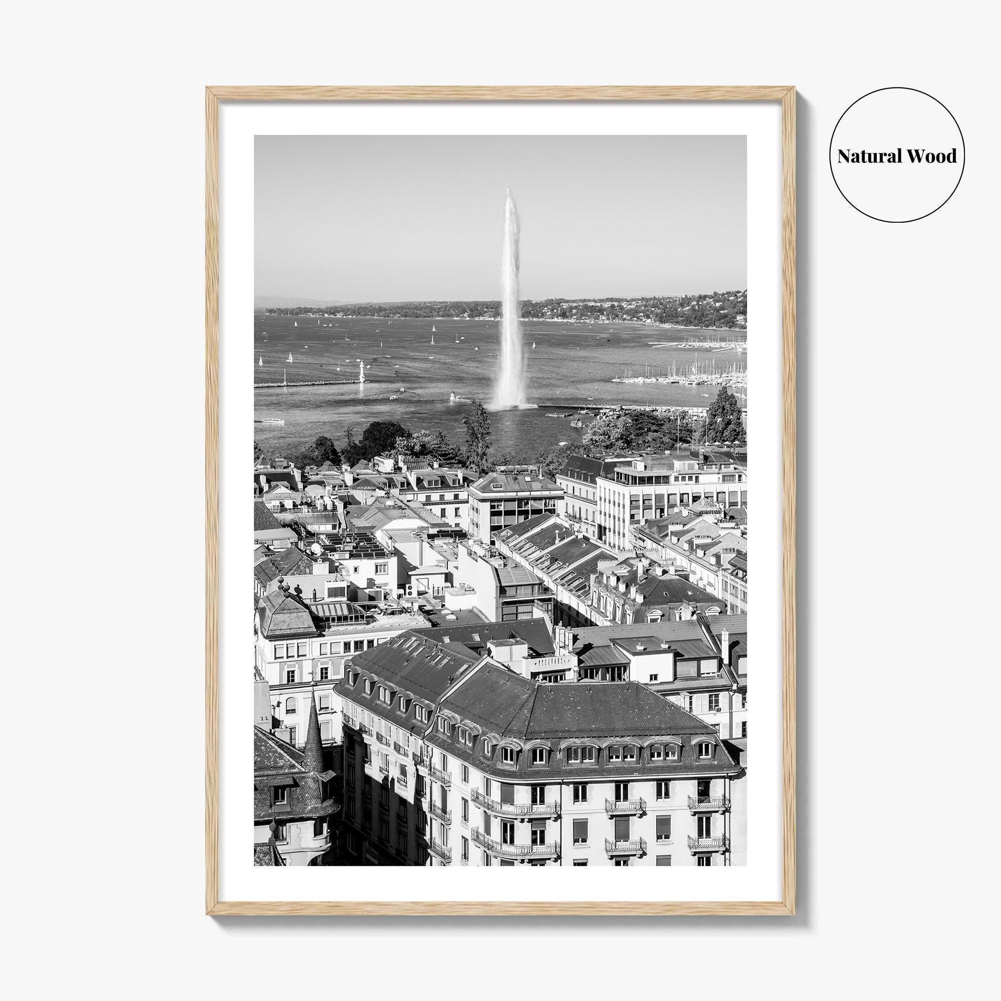 Geneva Black and White Fine Art Photo Print, Jet d'Eau, Lac Leman, Switzerland Poster