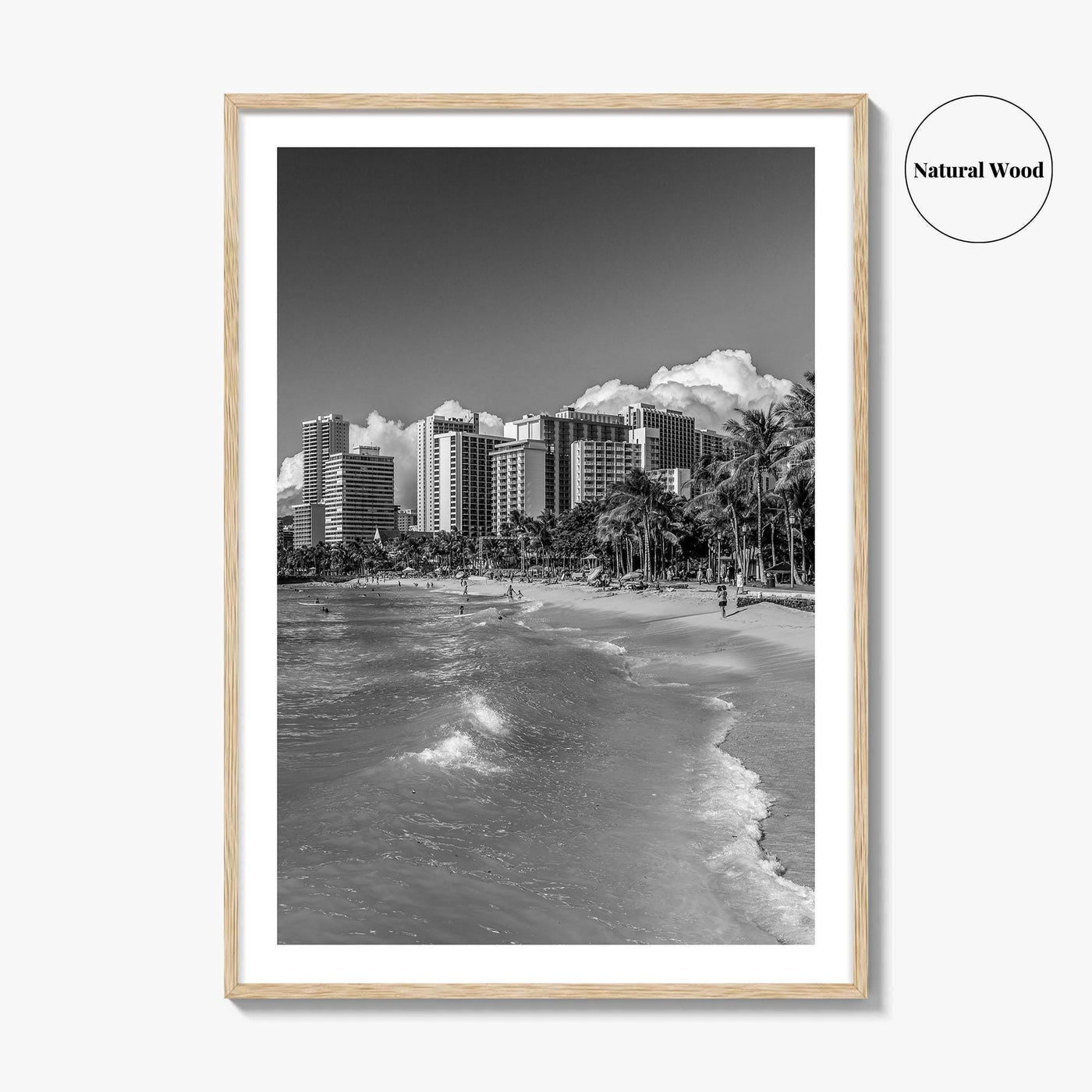 Honolulu Skyline Black and White Fine Art Photo Print, Waikiki Oahu Hawaii Poster