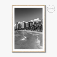 Honolulu Skyline Black and White Fine Art Photo Print, Waikiki Oahu Hawaii Poster