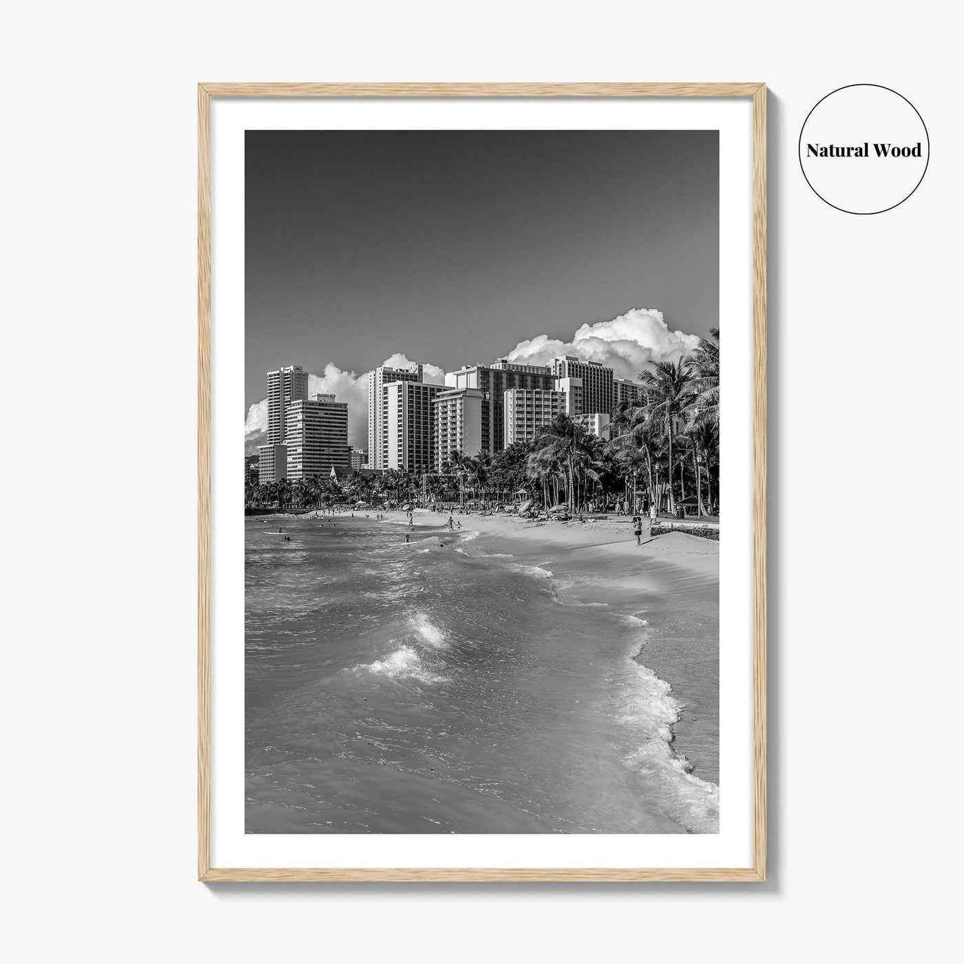 Honolulu Skyline Black and White Fine Art Photo Print, Waikiki Oahu Hawaii Poster