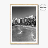 Honolulu Skyline Black and White Fine Art Photo Print, Waikiki Oahu Hawaii Poster