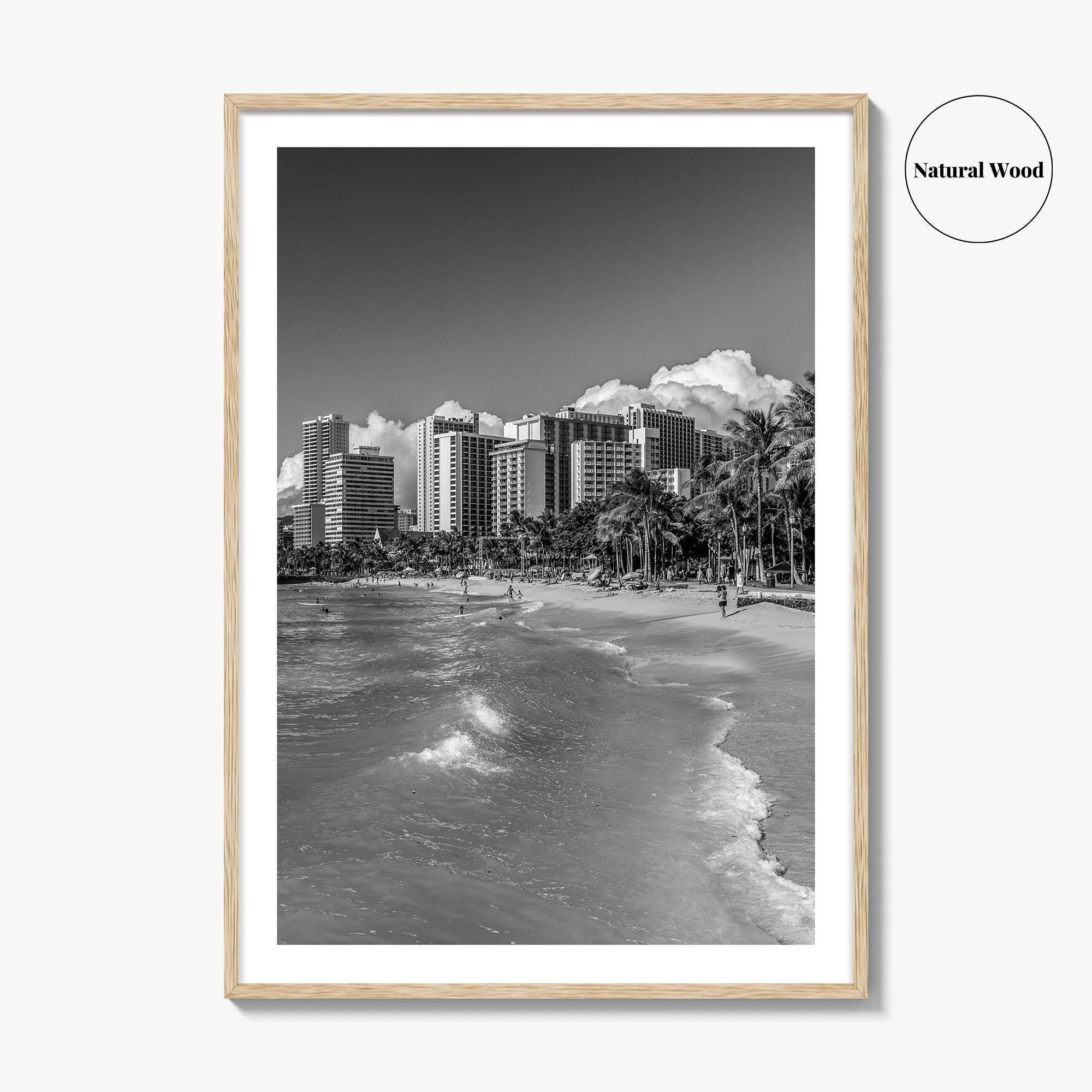Honolulu Skyline Black and White Fine Art Photo Print, Waikiki Oahu Hawaii Poster