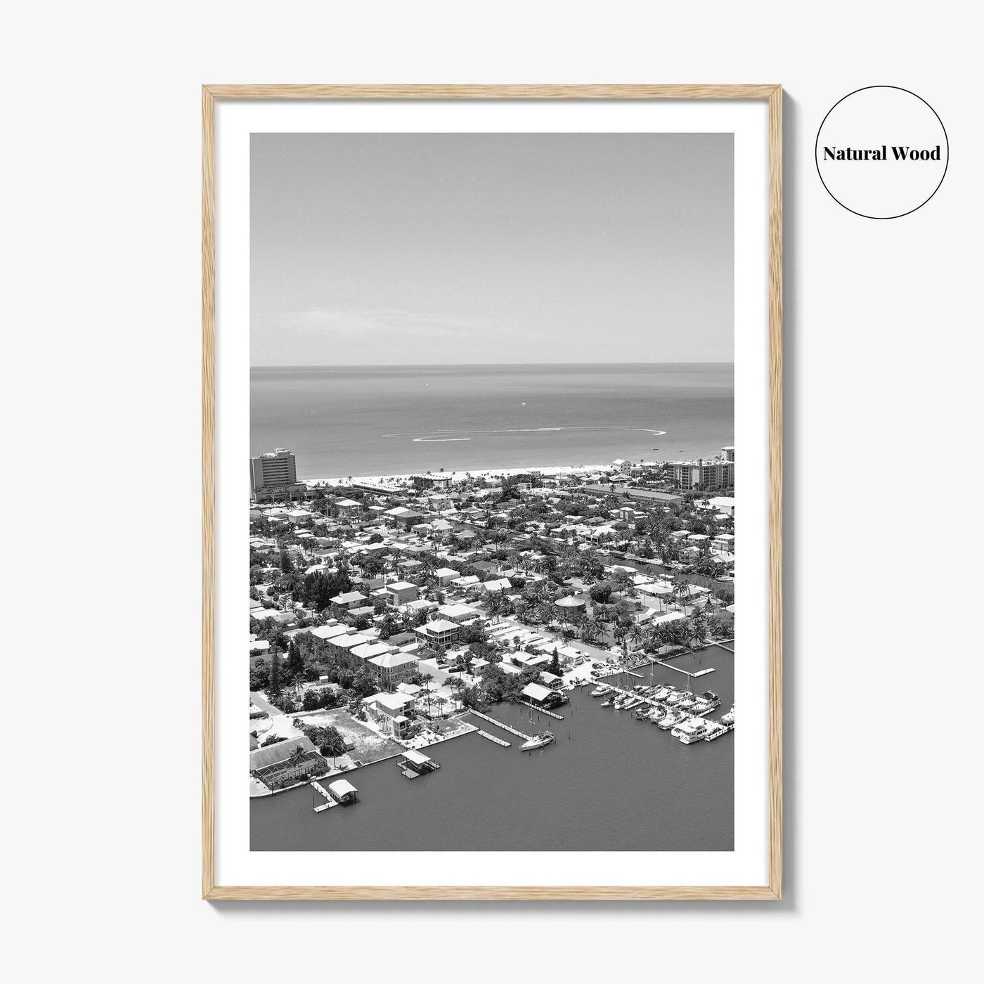 Fort Myers Beach Black and White Fine Art Photo Print, Aerial, Florida, USA, Poster