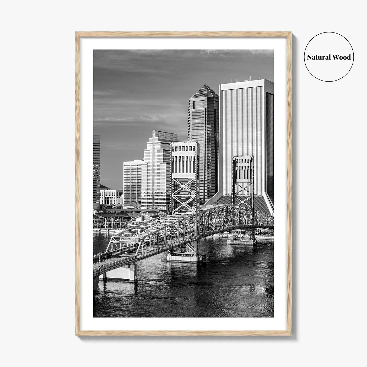 Jacksonville Skyline Black and White Fine Art Photo Print, St Johns River Poster