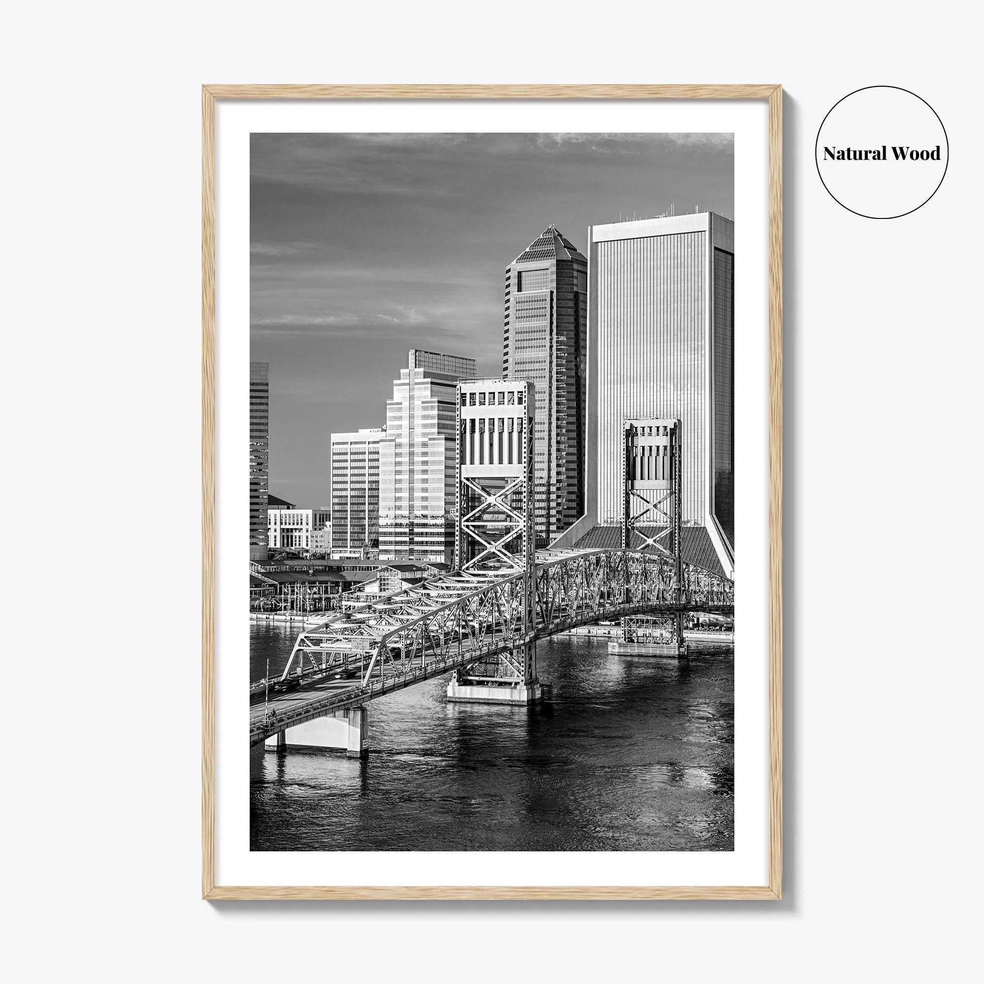 Jacksonville Skyline Black and White Fine Art Photo Print, St Johns River Poster