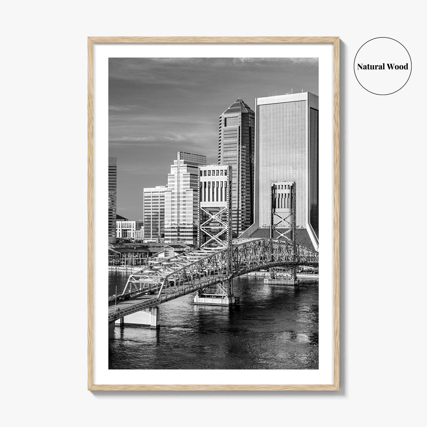 Jacksonville Skyline Black and White Fine Art Photo Print, St Johns River Poster