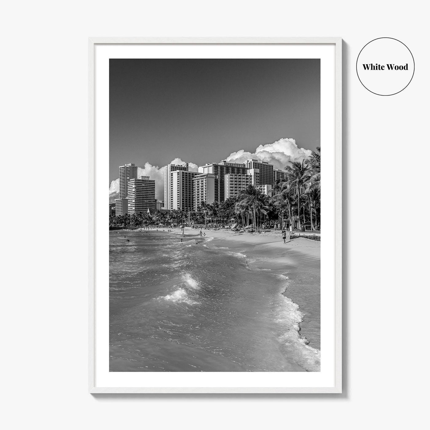 Honolulu Skyline Black and White Fine Art Photo Print, Waikiki Oahu Hawaii Poster