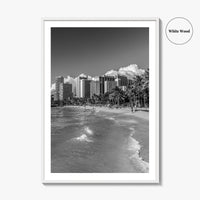 Honolulu Skyline Black and White Fine Art Photo Print, Waikiki Oahu Hawaii Poster