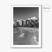 Honolulu Skyline Black and White Fine Art Photo Print, Waikiki Oahu Hawaii Poster
