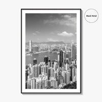 Hong Kong Skyline Black and White Fine Art Photo Print, Victoria Peak Poster