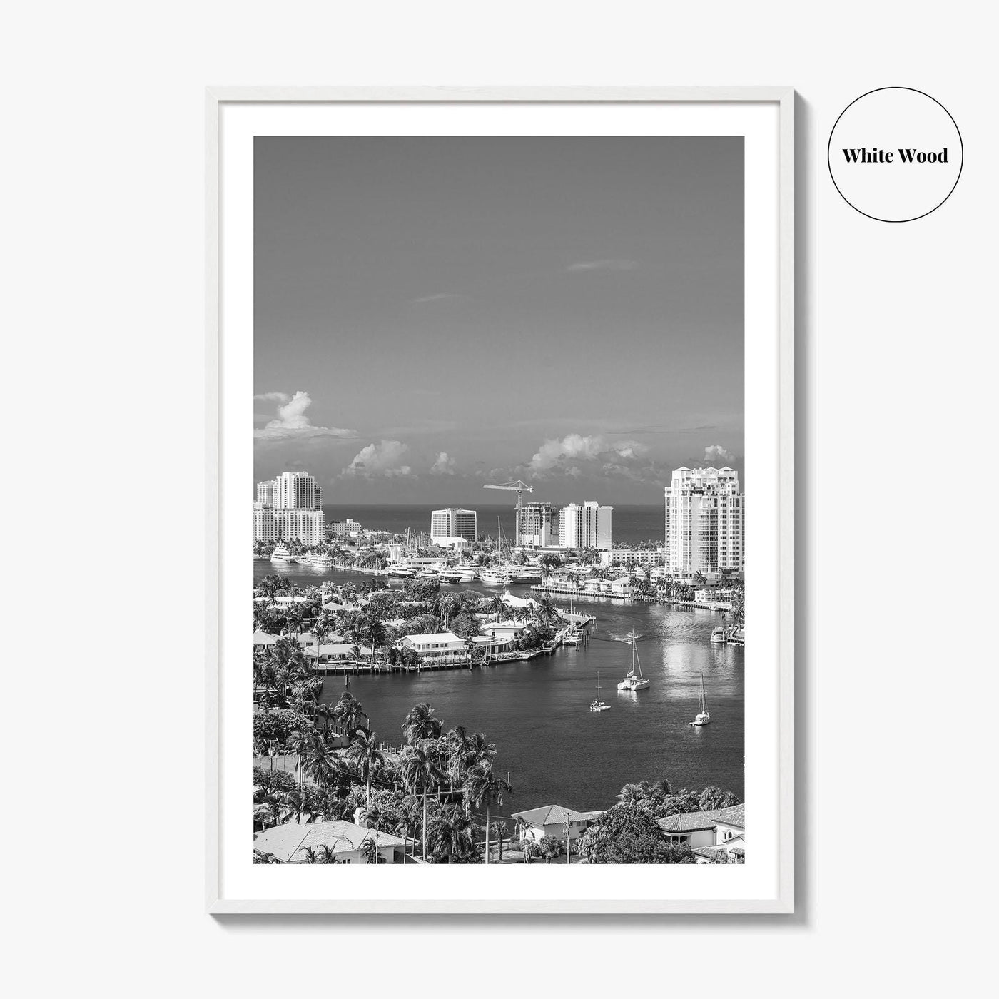 Fort Lauderdale Skyline Black and White Fine Art Photo Print, Florida USA, Wall Poster