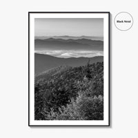 Great Smoky Mountains Black and White Fine Art Photo Print, Clingmans Dome Tennessee Poster