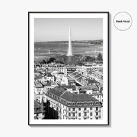 Geneva Black and White Fine Art Photo Print, Jet d'Eau, Lac Leman, Switzerland Poster
