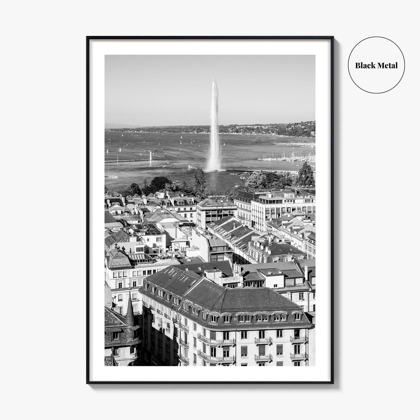 Geneva Black and White Fine Art Photo Print, Jet d'Eau, Lac Leman, Switzerland Poster