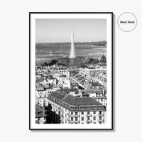 Geneva Black and White Fine Art Photo Print, Jet d'Eau, Lac Leman, Switzerland Poster