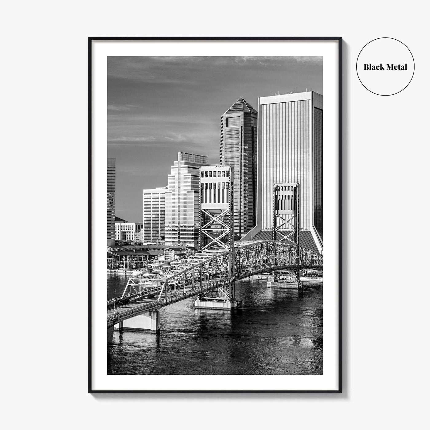 Jacksonville Skyline Black and White Fine Art Photo Print, St Johns River Poster