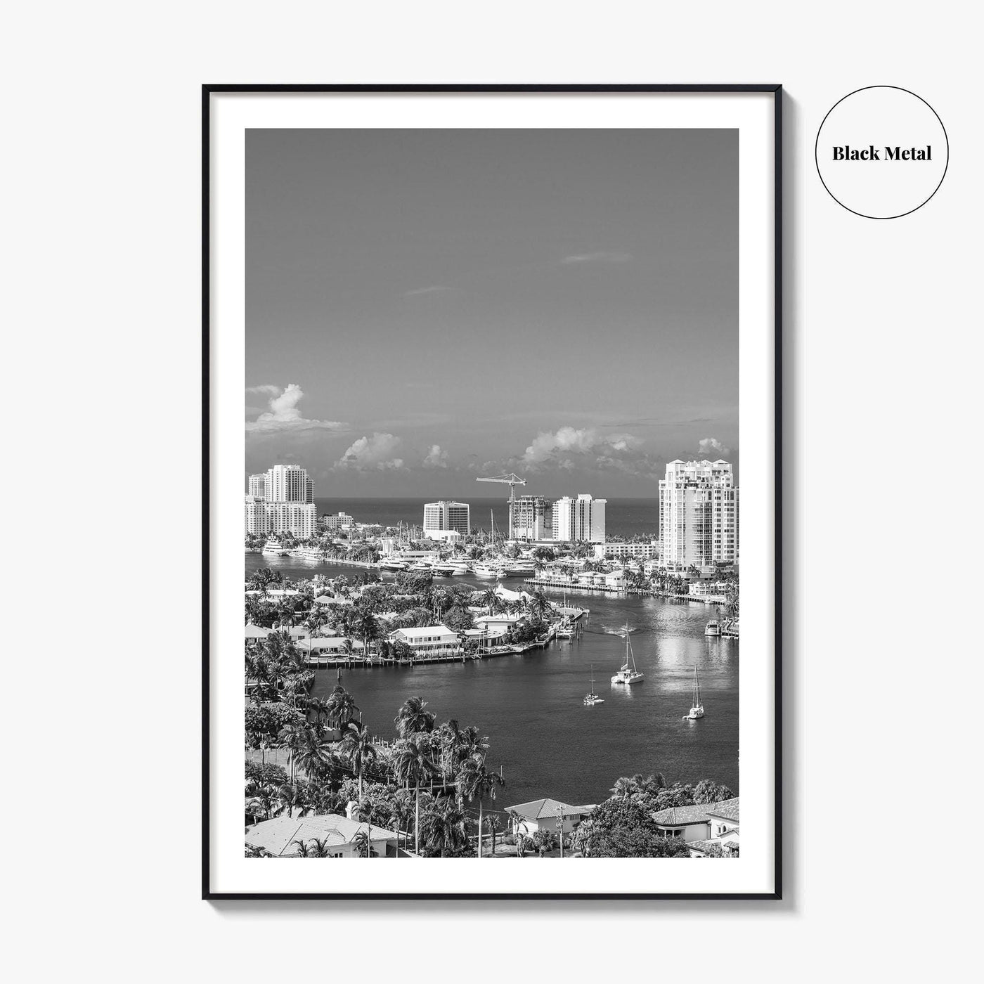 Fort Lauderdale Skyline Black and White Fine Art Photo Print, Florida USA, Wall Poster