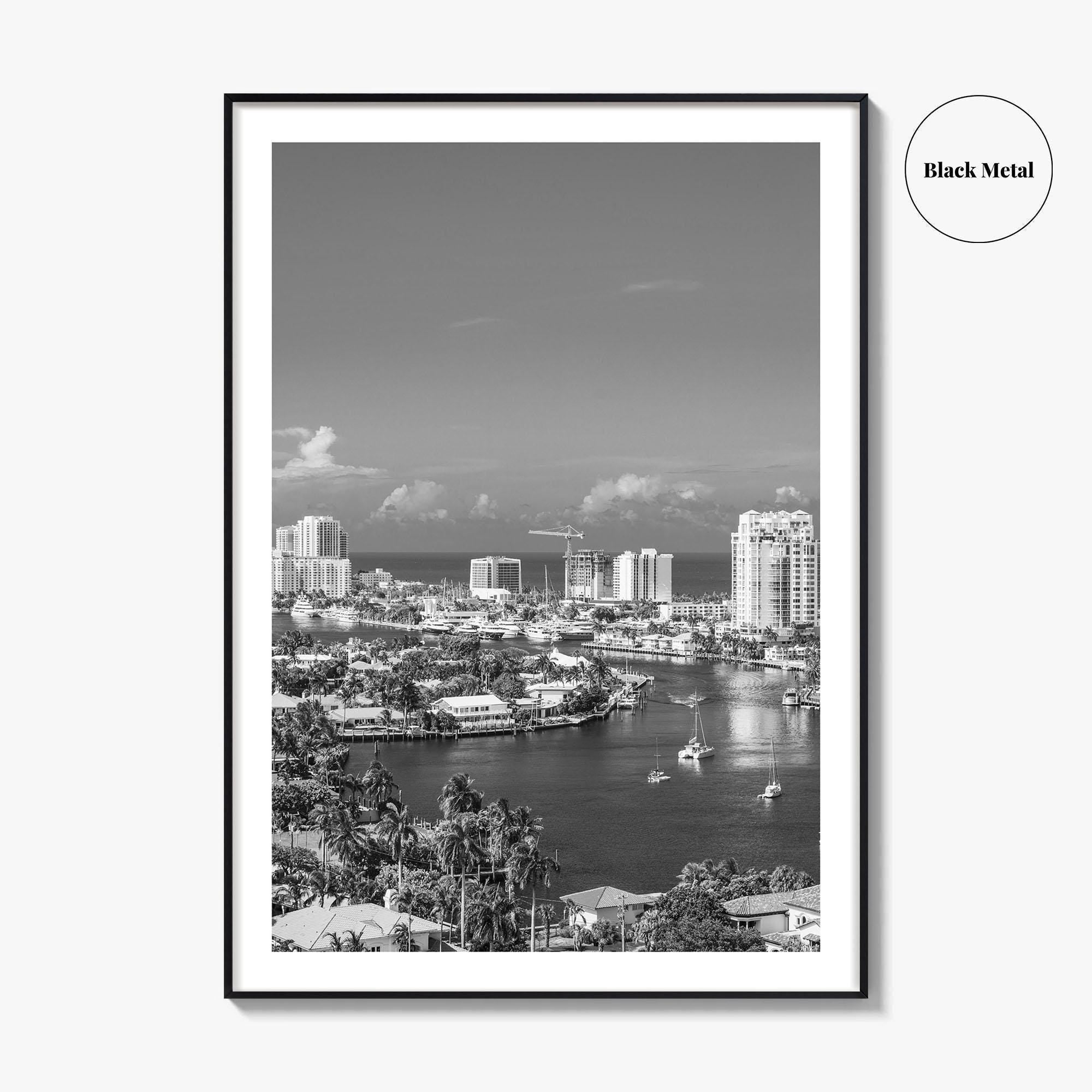 Fort Lauderdale Skyline Black and White Fine Art Photo Print, Florida USA, Wall Poster