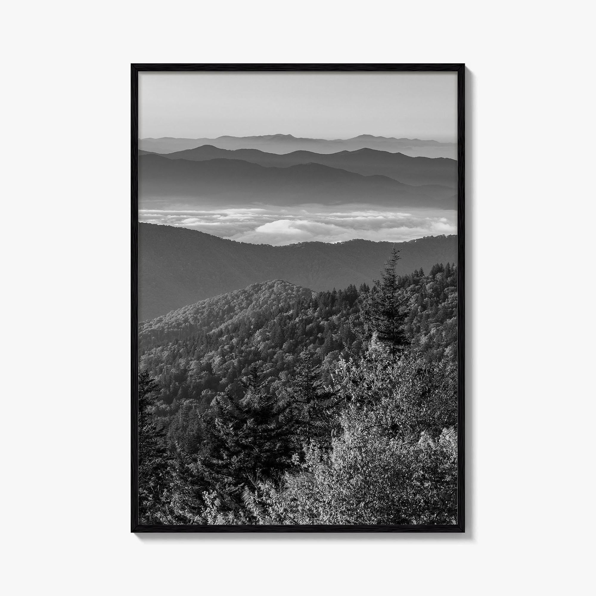 Great Smoky Mountains Black and White Fine Art Photo Print, Clingmans Dome Tennessee Poster