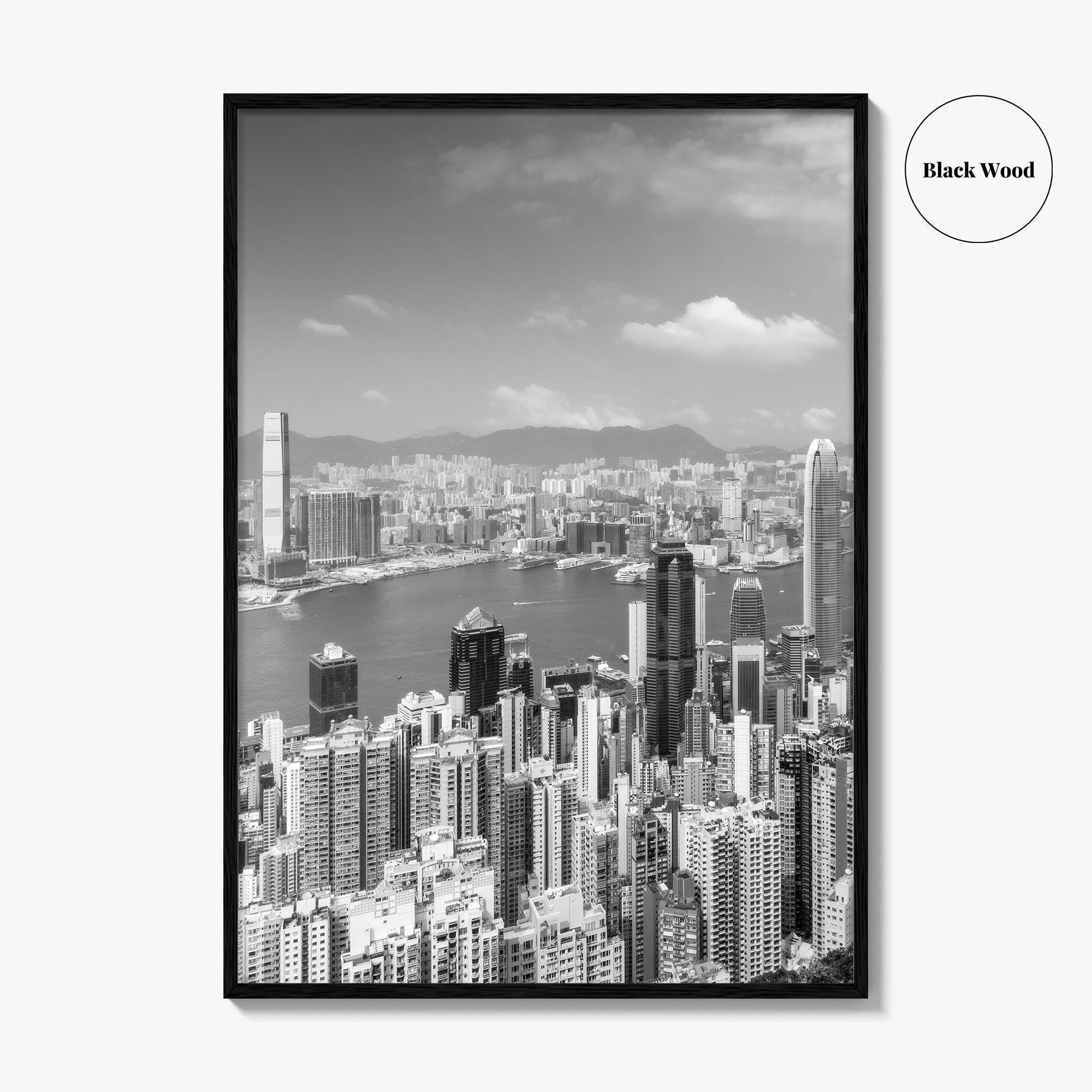 Hong Kong Skyline Black and White Fine Art Photo Print, Victoria Peak Poster