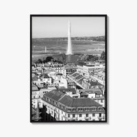 Geneva Black and White Fine Art Photo Print, Jet d'Eau, Lac Leman, Switzerland Poster