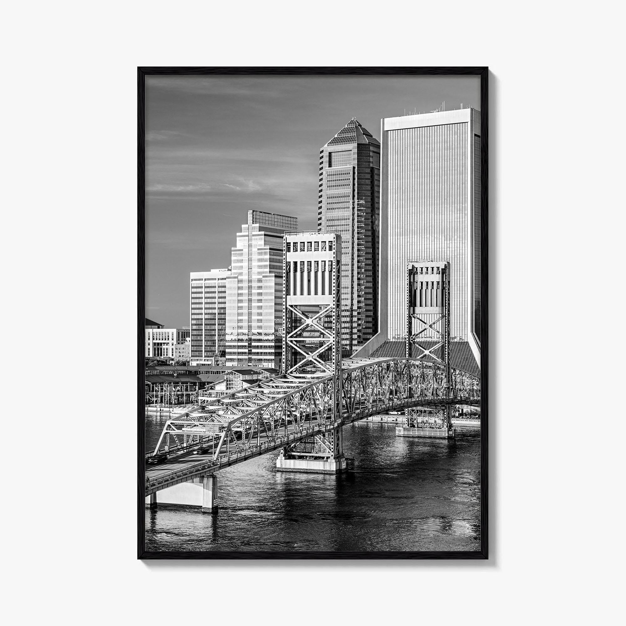 Jacksonville Skyline Black and White Fine Art Photo Print, St Johns River Poster