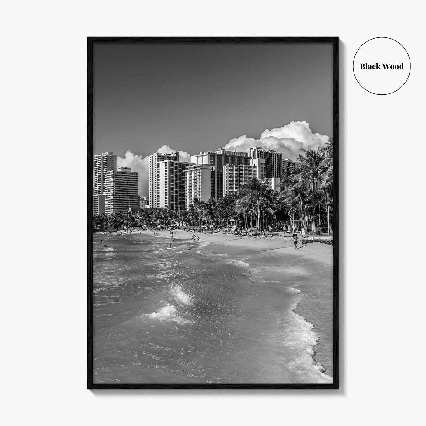 Honolulu Skyline Black and White Fine Art Photo Print, Waikiki Oahu Hawaii Poster