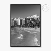 Honolulu Skyline Black and White Fine Art Photo Print, Waikiki Oahu Hawaii Poster