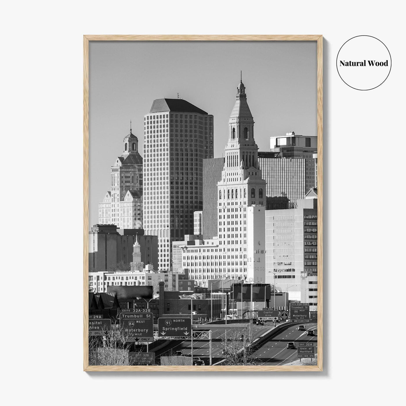 Hartford Skyline Black and White Fine Art Photo Print, Connecticut Poster