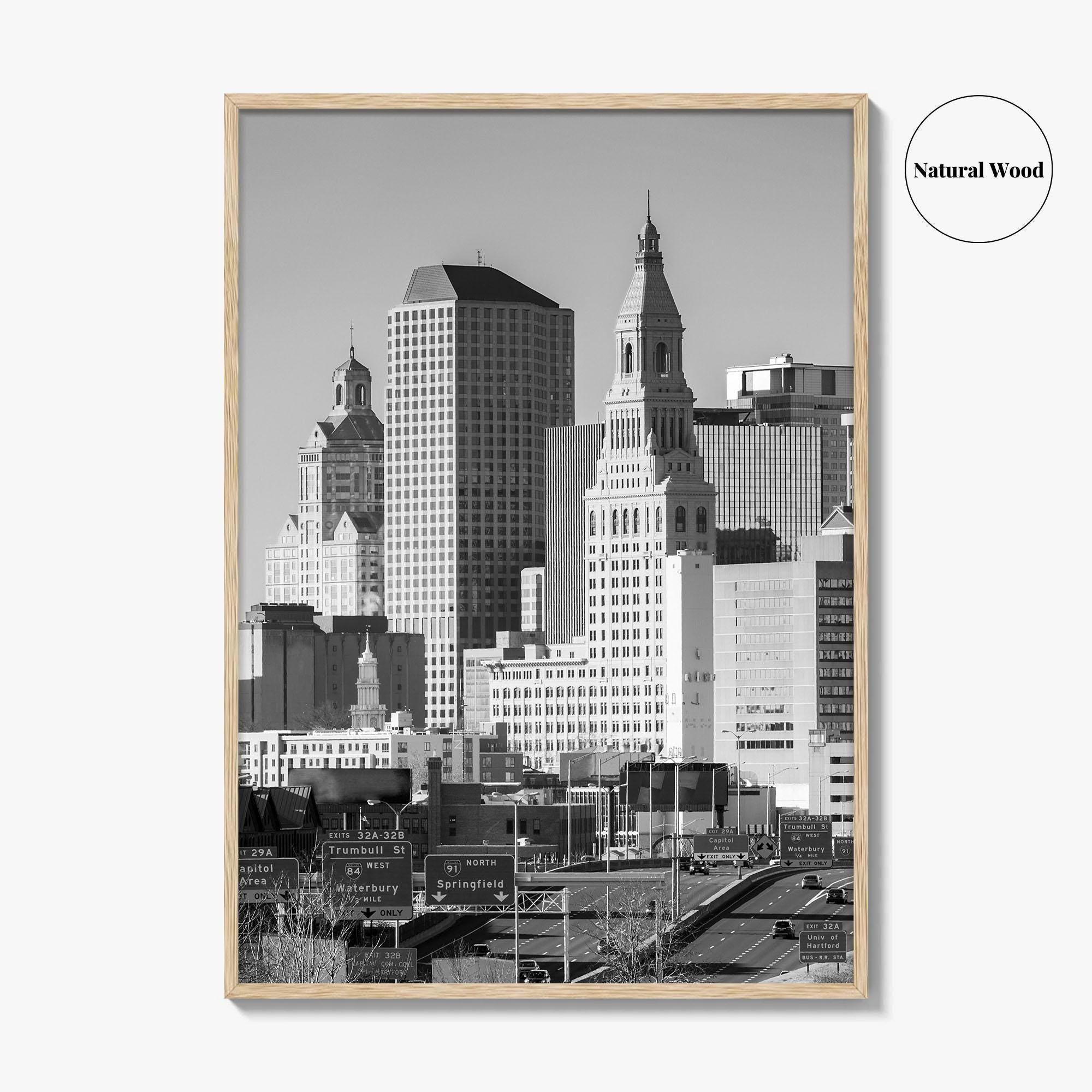 Hartford Skyline Black and White Fine Art Photo Print, Connecticut Poster
