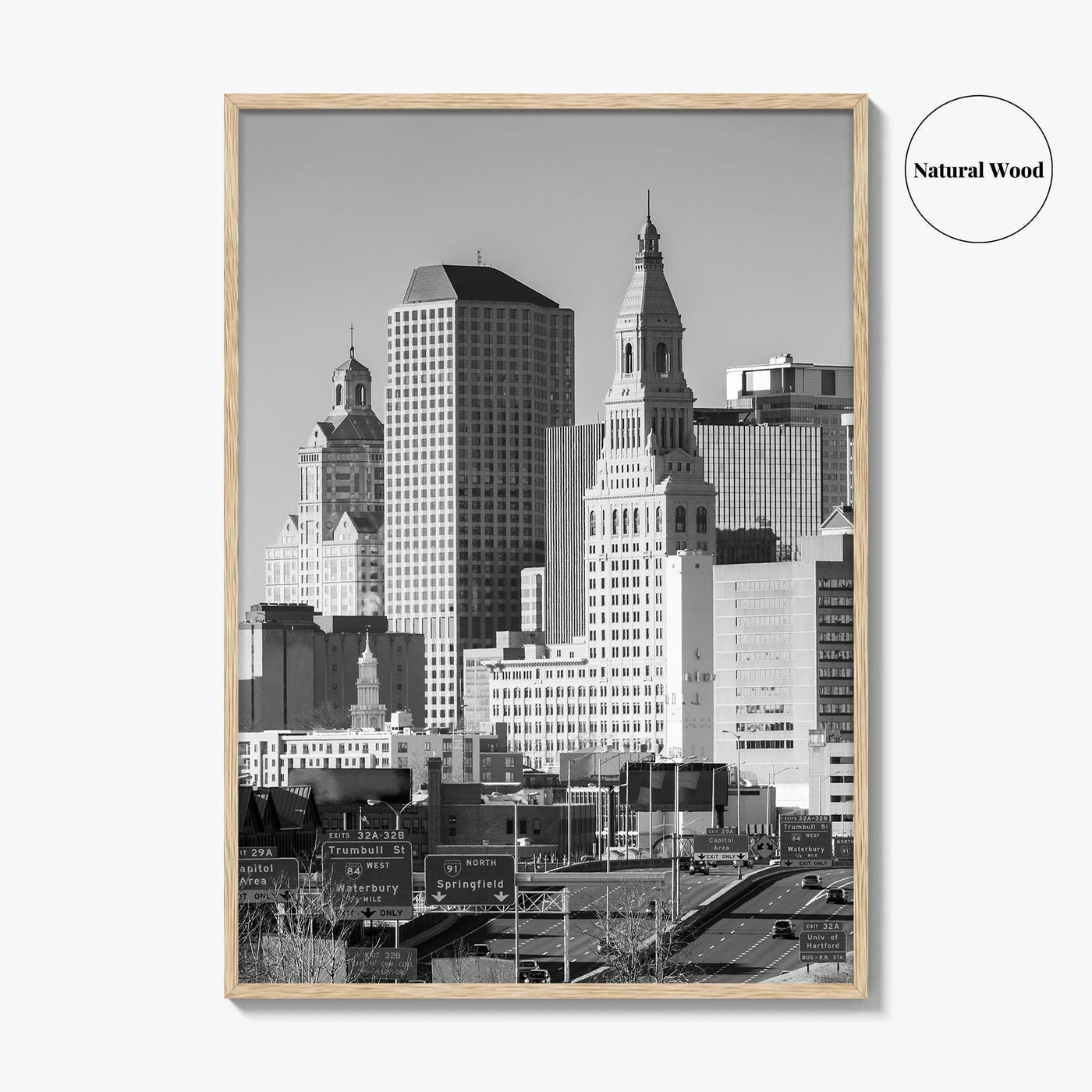 Hartford Skyline Black and White Fine Art Photo Print, Connecticut Poster