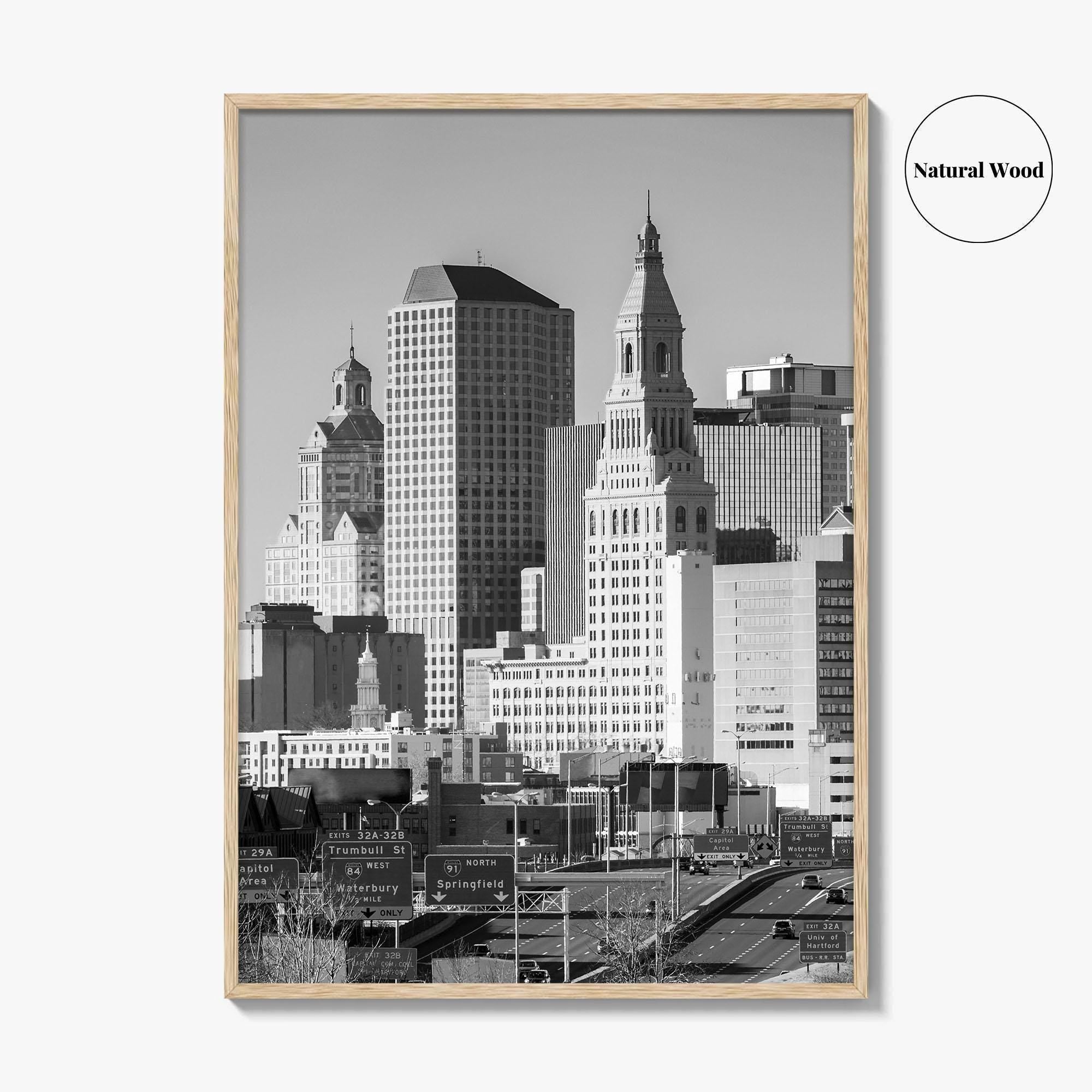 Hartford Skyline Black and White Fine Art Photo Print, Connecticut Poster