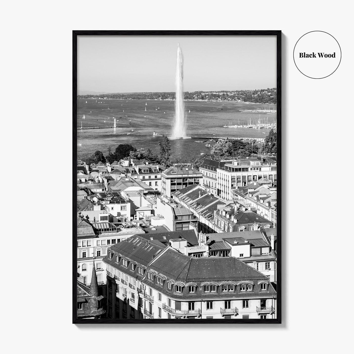 Geneva Black and White Fine Art Photo Print, Jet d'Eau, Lac Leman, Switzerland Poster