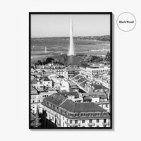 Geneva Black and White Fine Art Photo Print, Jet d'Eau, Lac Leman, Switzerland Poster