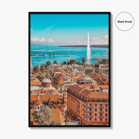 Geneva Skyline Fine Art Photo Print, Wall Decor Poster, Switzerland, Jet d'Eau, Lake Leman