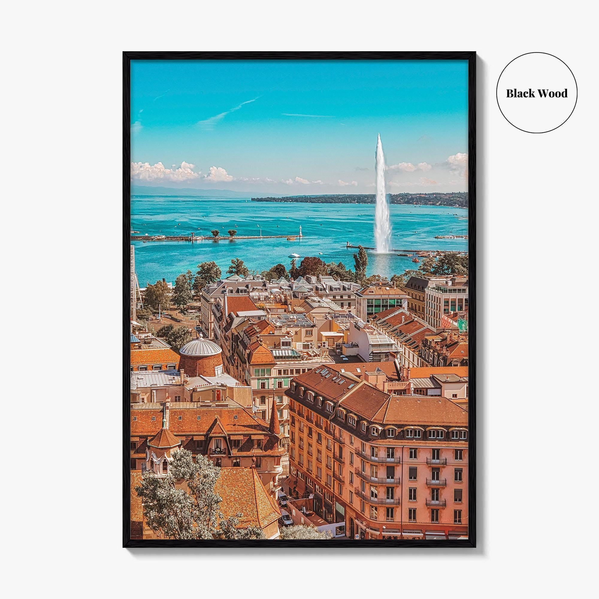 Geneva Skyline Fine Art Photo Print, Wall Decor Poster, Switzerland, Jet d'Eau, Lake Leman