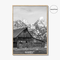 Jackson Hole Wyoming Black and White Fine Art Photo Print, Mormon Row, Moulton Barn