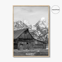 Jackson Hole Wyoming Black and White Fine Art Photo Print, Mormon Row, Moulton Barn