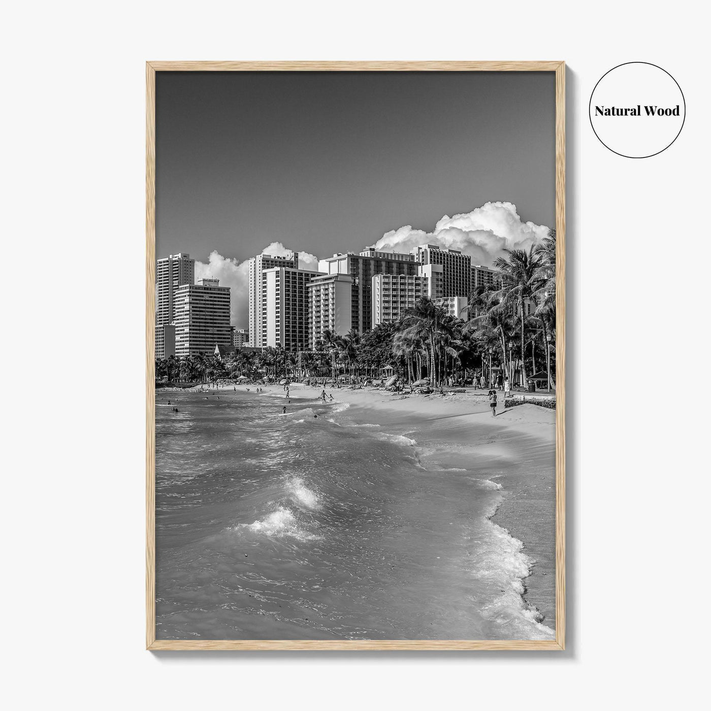 Honolulu Skyline Black and White Fine Art Photo Print, Waikiki Oahu Hawaii Poster