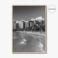 Honolulu Skyline Black and White Fine Art Photo Print, Waikiki Oahu Hawaii Poster