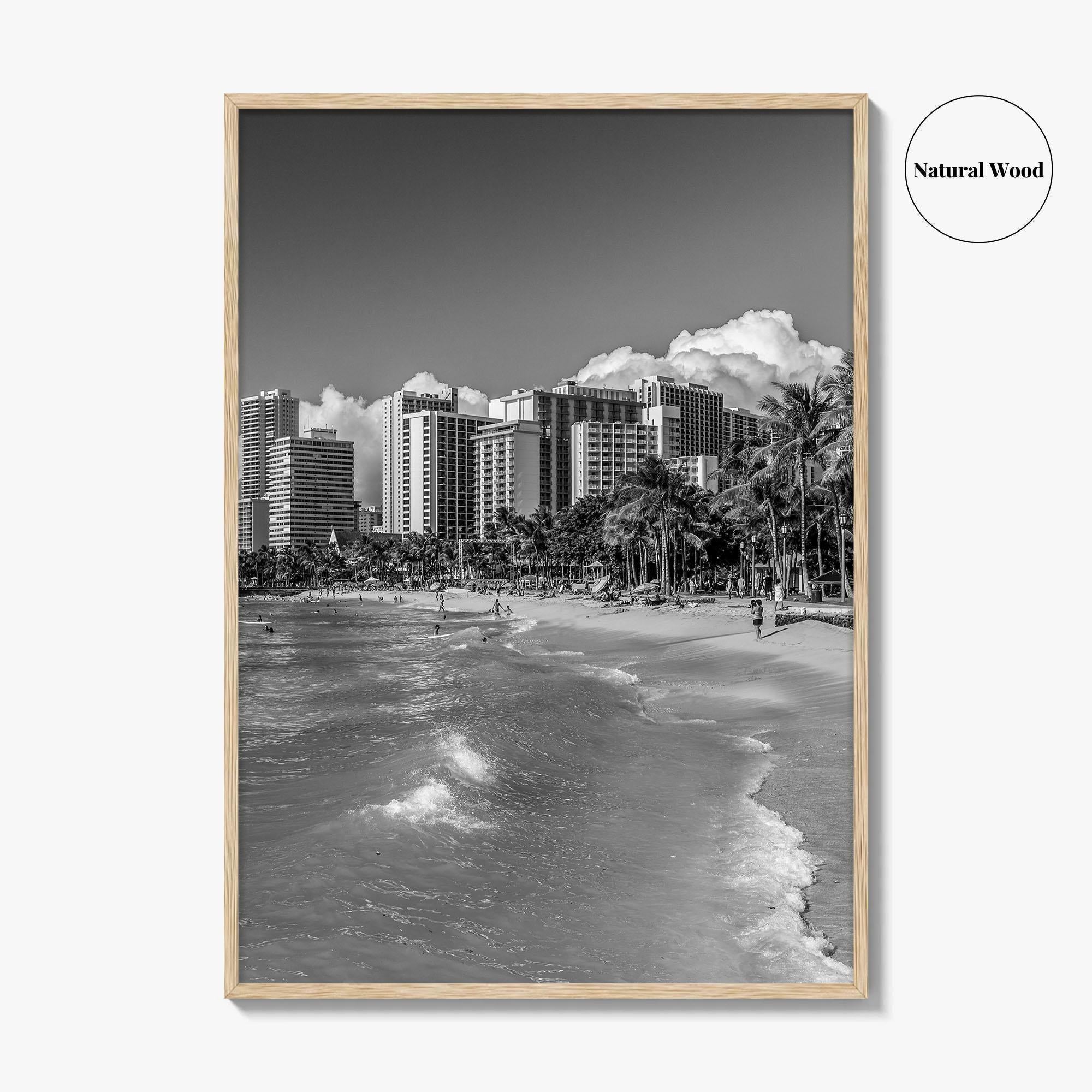 Honolulu Skyline Black and White Fine Art Photo Print, Waikiki Oahu Hawaii Poster
