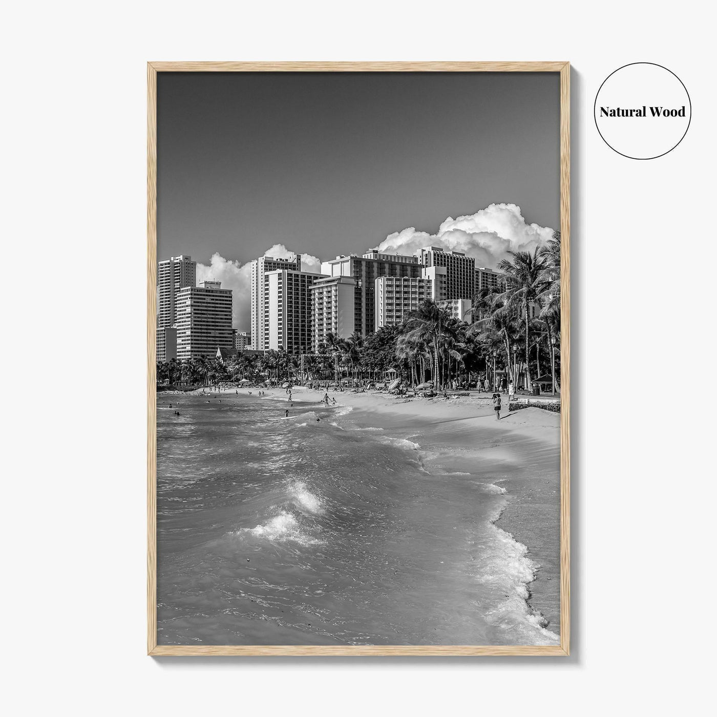Honolulu Skyline Black and White Fine Art Photo Print, Waikiki Oahu Hawaii Poster