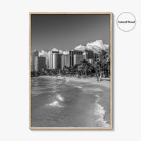 Honolulu Skyline Black and White Fine Art Photo Print, Waikiki Oahu Hawaii Poster